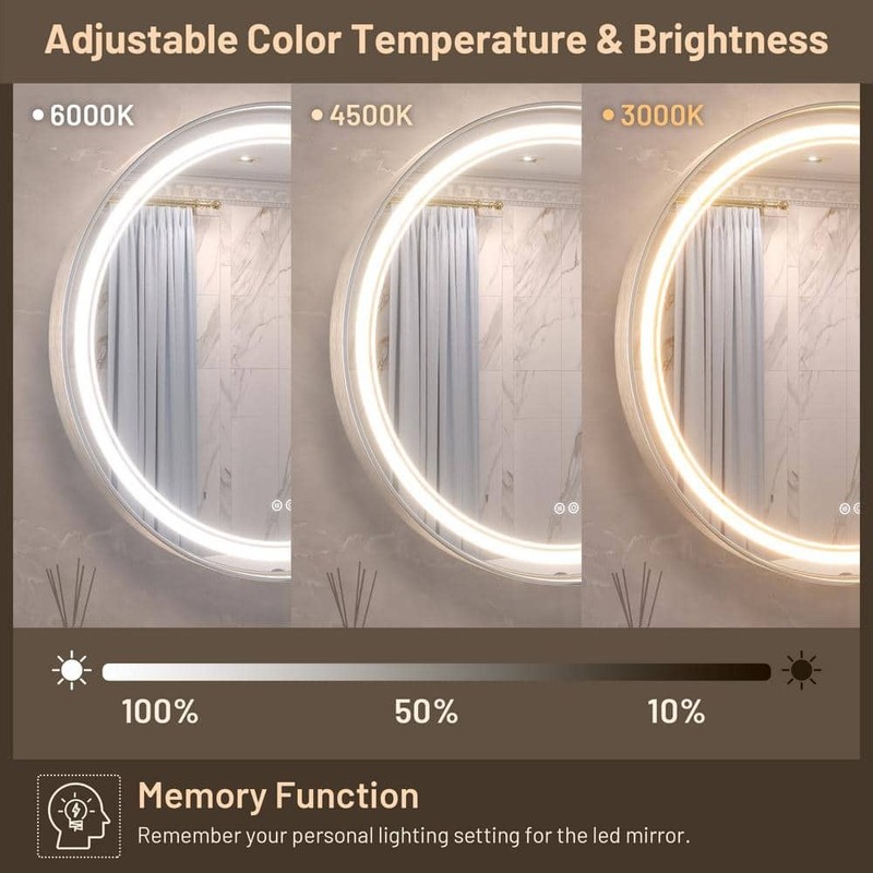 KeonJinn 30 in. W x 30 in. H Round Framed 3-Colors Dimmable LED Wall Mount - Image 5
