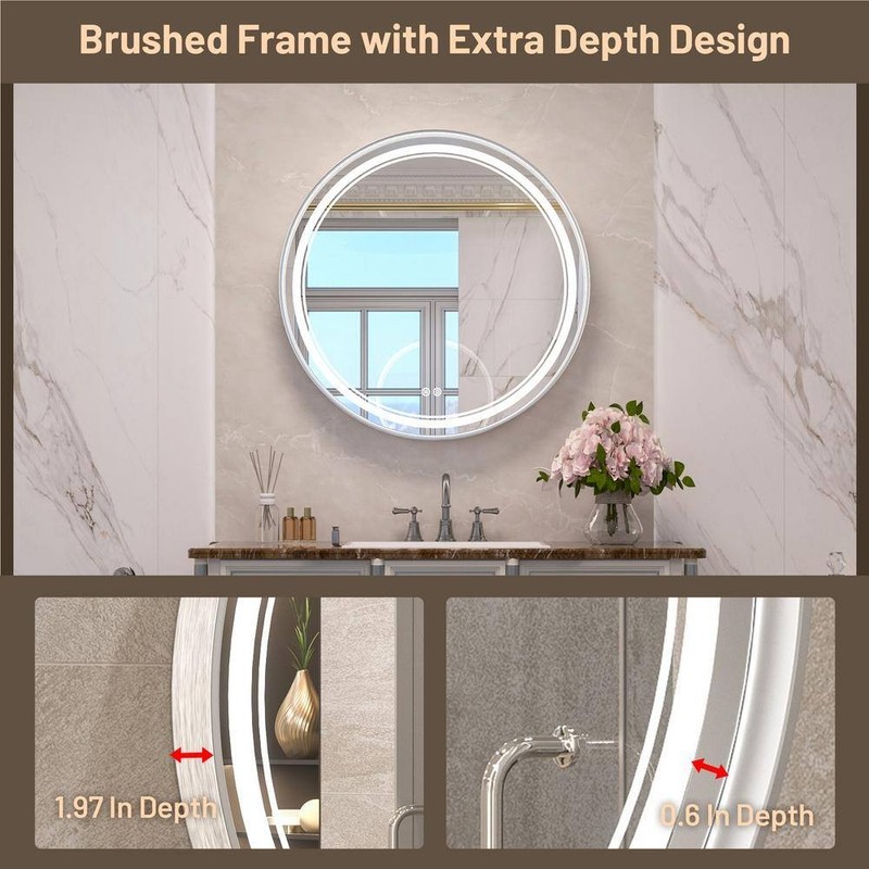 KeonJinn 30 in. W x 30 in. H Round Framed 3-Colors Dimmable LED Wall Mount - Image 6