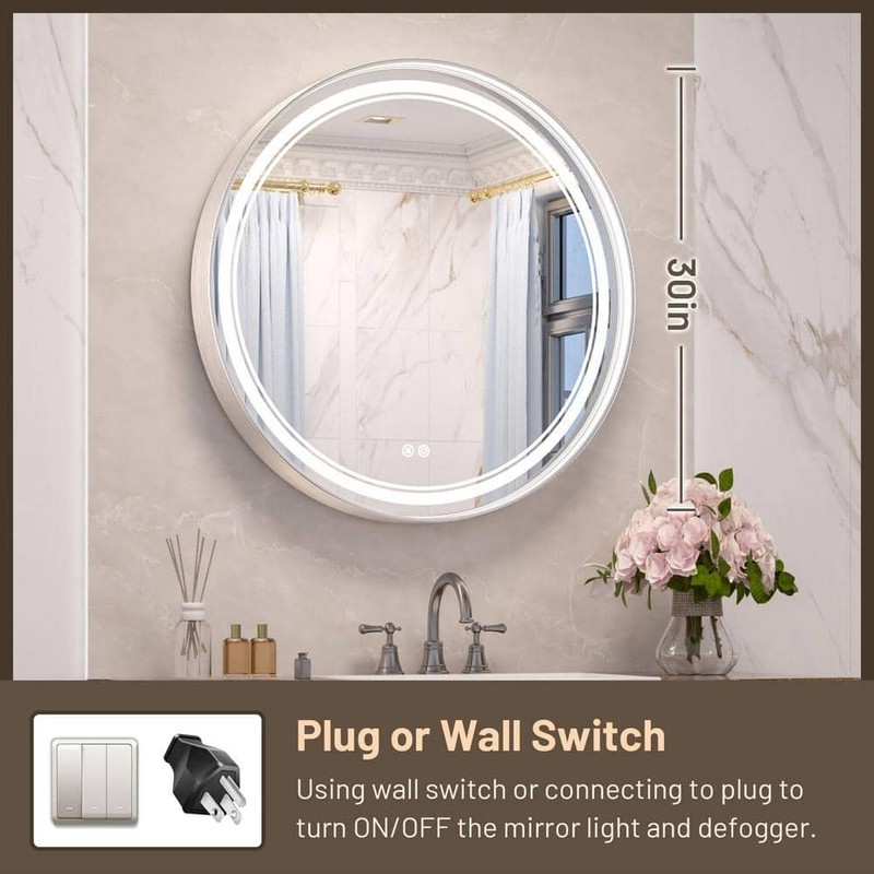 KeonJinn 30 in. W x 30 in. H Round Framed 3-Colors Dimmable LED Wall Mount - Image 7