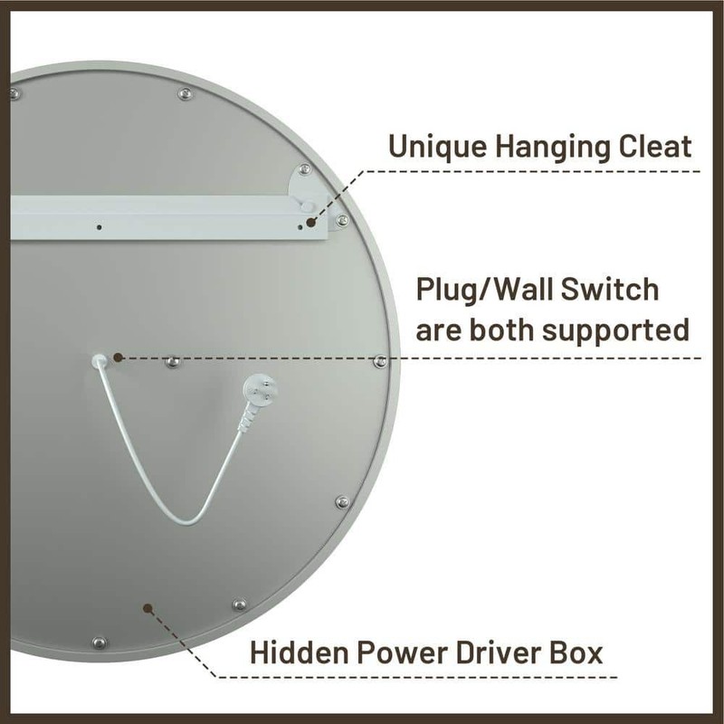 KeonJinn 30 in. W x 30 in. H Round Framed 3-Colors Dimmable LED Wall Mount - Image 8