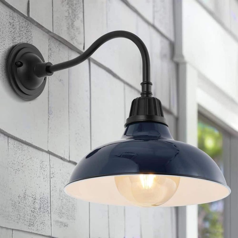 JONATHAN Y Aurora 12.25 in. Navy 1-Light Farmhouse Industrial Indoor/Outdoor