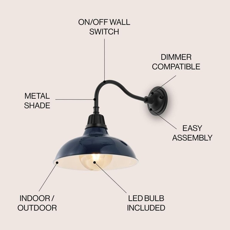 JONATHAN Y Aurora 12.25 in. Navy 1-Light Farmhouse Industrial Indoor/Outdoor - Image 4