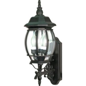 SATCO 3-Light - 22 in. Wall Lantern Sconce w/Clear Beveled Glass Textured Black