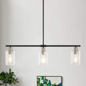 ZJVAIVE 3-Light Black/Nickel Industrial Linear Chandelier with Glass Shades