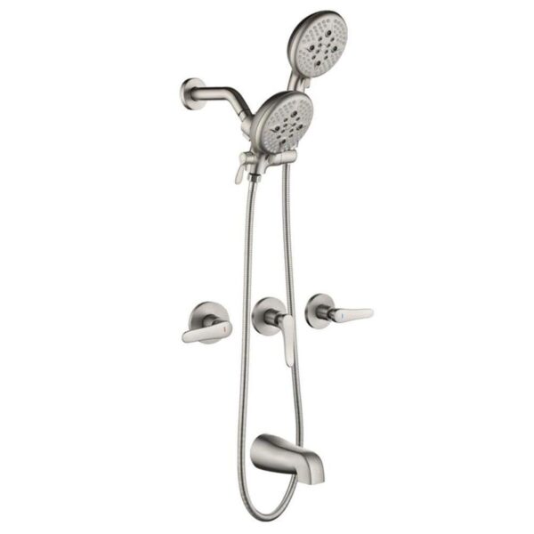 AIMADI Triple Handle 5-Spray Wall Mount Tub and Shower Faucet 1.8 GPM Kit Nickel
