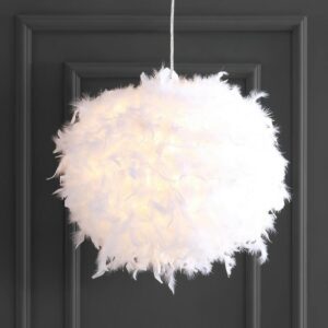 JONATHAN Y Stork 19 in. 1-Light White Feather Metal Adjustable LED Pendant