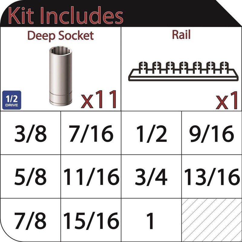 Husky 1/2 in. Drive Deep SAE Socket Set (11-Piece) - Image 2