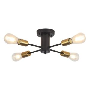 ADSENSTY 17.5" 4-Light Black and Gold Sputnik Transitional Flush Mount Ceiling