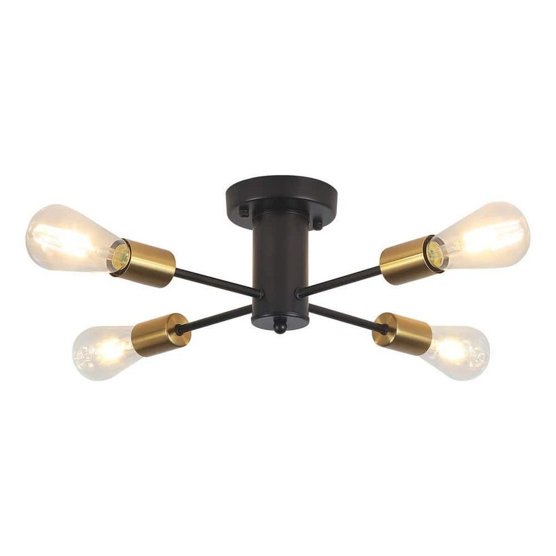 ADSENSTY 17.5" 4-Light Black and Gold Sputnik Transitional Flush Mount Ceiling