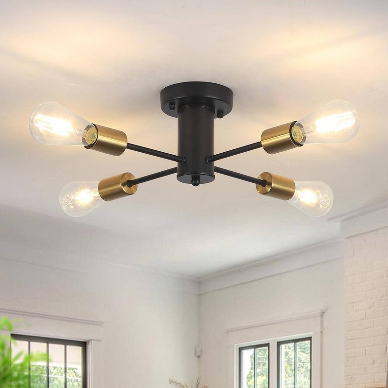 ADSENSTY 17.5" 4-Light Black and Gold Sputnik Transitional Flush Mount Ceiling - Image 6