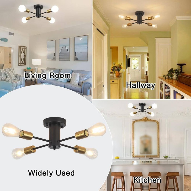ADSENSTY 17.5" 4-Light Black and Gold Sputnik Transitional Flush Mount Ceiling - Image 7