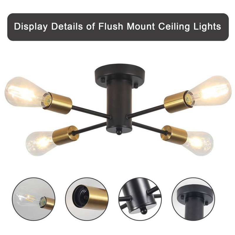 ADSENSTY 17.5" 4-Light Black and Gold Sputnik Transitional Flush Mount Ceiling - Image 8