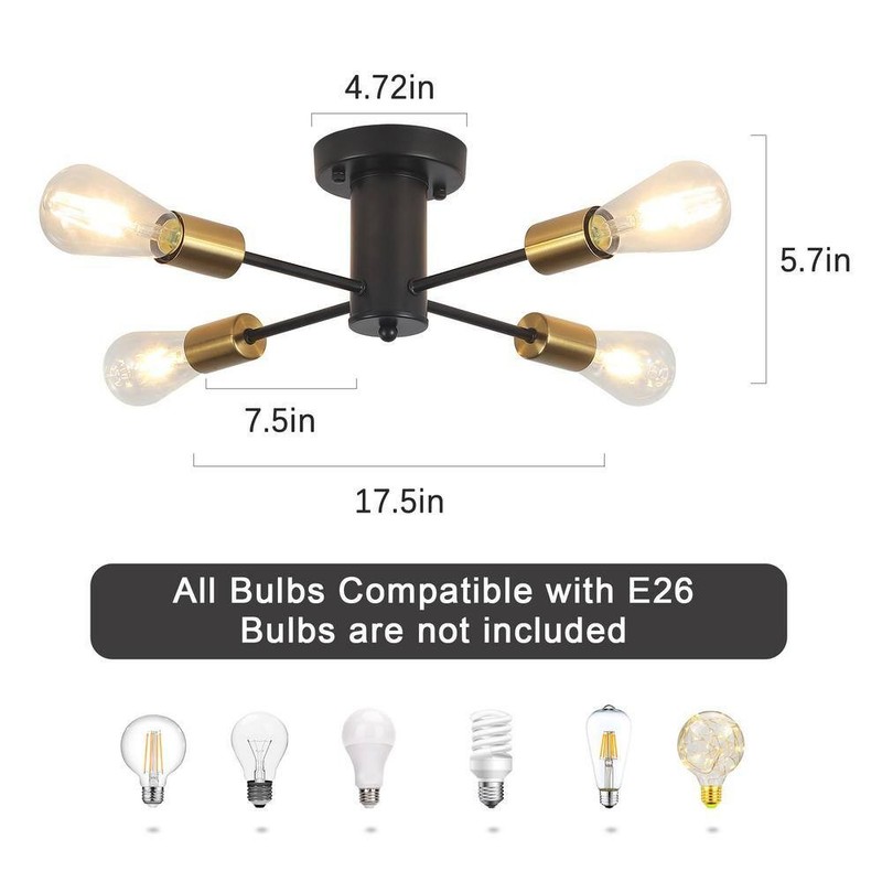 ADSENSTY 17.5" 4-Light Black and Gold Sputnik Transitional Flush Mount Ceiling - Image 9