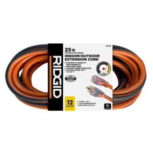 RIDGID25ft 12/3 Heavy Duty Extension Cord Indoor Outdoor Lighted End Orange/Grey