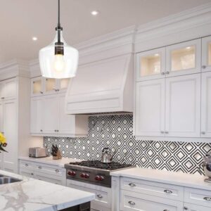 Hukoro 1-Light Kitchen Island Teardrop Clear Glass Pendant with Black finish