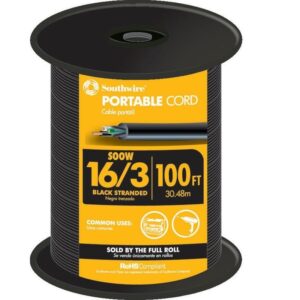 Southwire 100 ft. 16/3 600-Volt CU Black Flexible Portable Power SOOW Cord