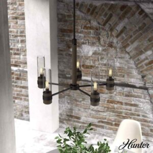 Hunter River Mill 5-Light Rustic Iron Candlestick Chandelier with Clear Seeded