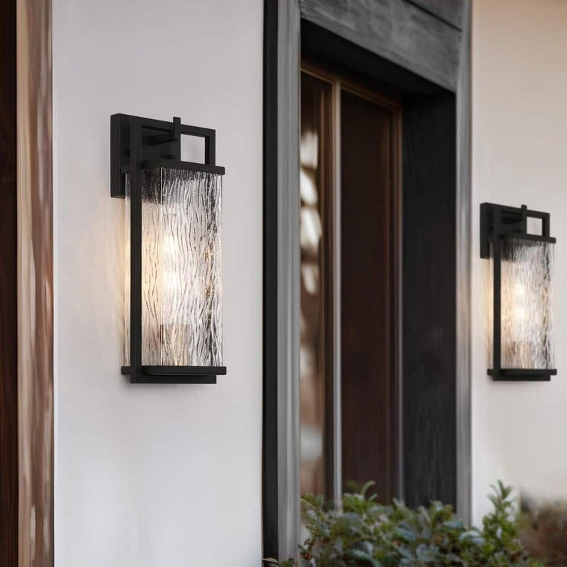 LNC Modern Black Outdoor Wall Lantern Sconce with Textured Seeded Glass Shade - Image 2