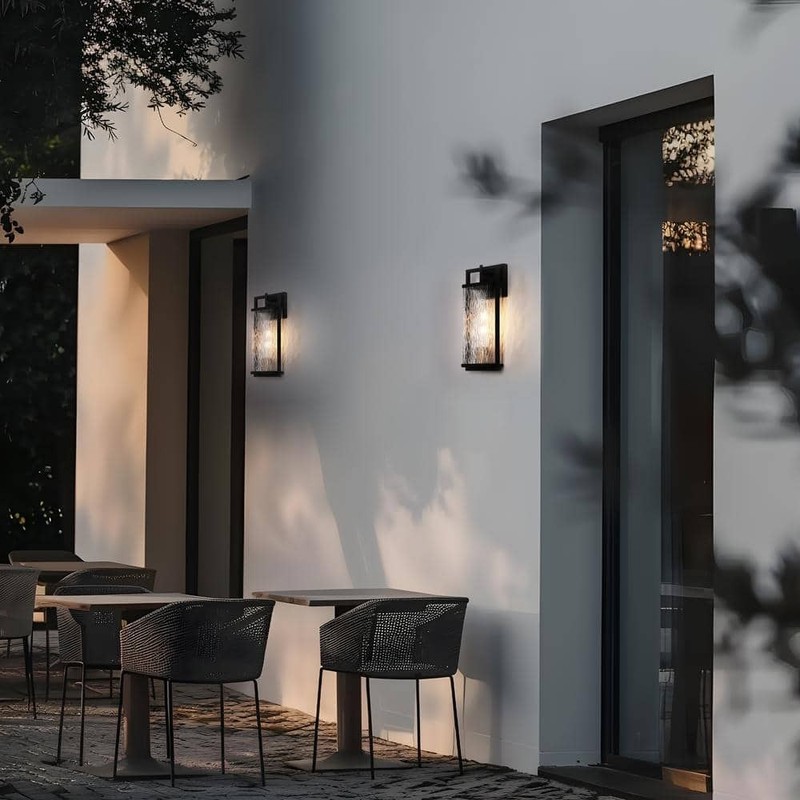 LNC Modern Black Outdoor Wall Lantern Sconce with Textured Seeded Glass Shade - Image 3