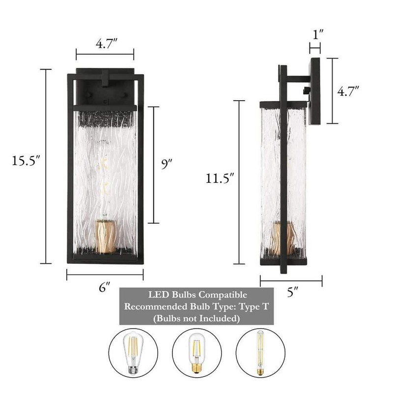 LNC Modern Black Outdoor Wall Lantern Sconce with Textured Seeded Glass Shade - Image 6