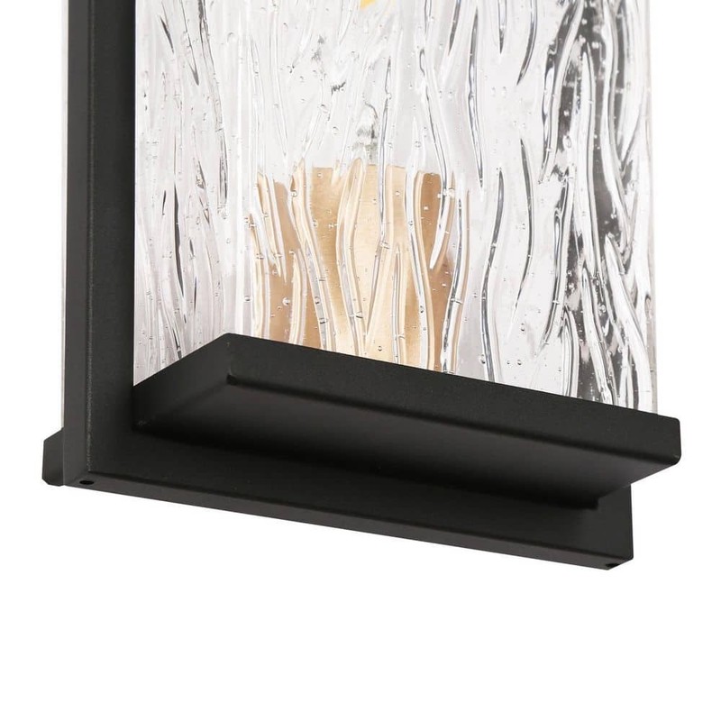 LNC Modern Black Outdoor Wall Lantern Sconce with Textured Seeded Glass Shade - Image 7