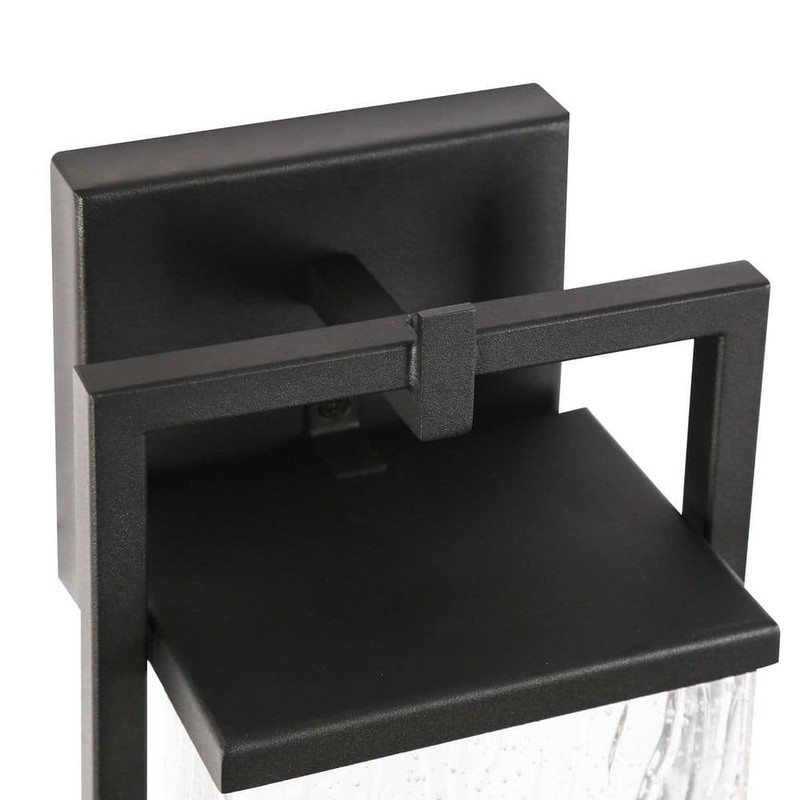 LNC Modern Black Outdoor Wall Lantern Sconce with Textured Seeded Glass Shade - Image 8
