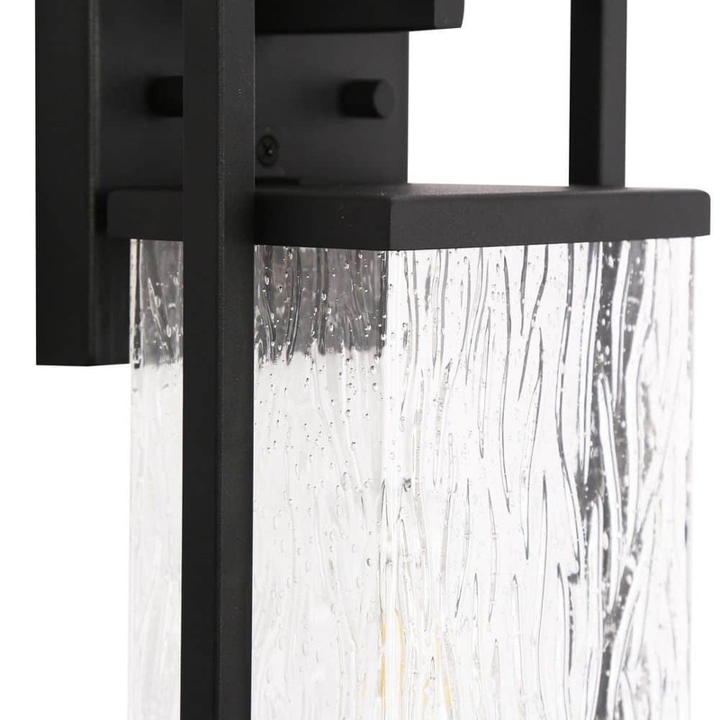 LNC Modern Black Outdoor Wall Lantern Sconce with Textured Seeded Glass Shade - Image 10