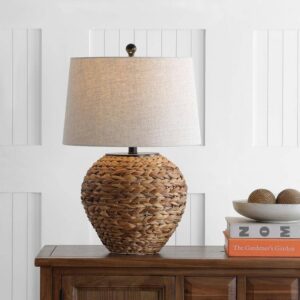 JONATHAN Y Alaro 24.5 in. Banana Leaf Basket LED Table Lamp, Natural