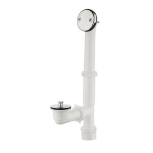 Everbilt Twist & Close Bath Drain 1-1/2" White Poly Pipe Waste Overflow Chrome