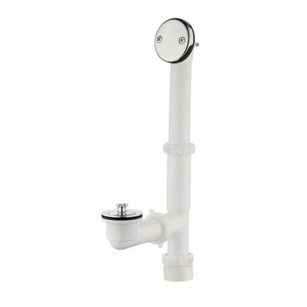 Everbilt Twist & Close Bath Drain 1-1/2" White Poly Pipe Waste Overflow Chrome
