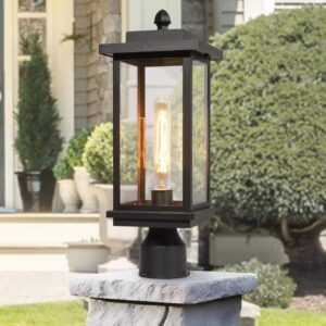 Modern 1-Light Matte Black Weather Resistant Post Light Clear Glass Shade