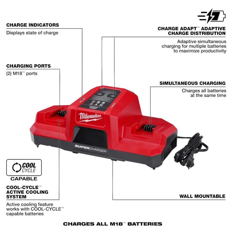 Milwaukee M18 18V REDLITHIUM FORGE 8.0Ah Battery Pack w/Dual Bay Super Charger - Image 9