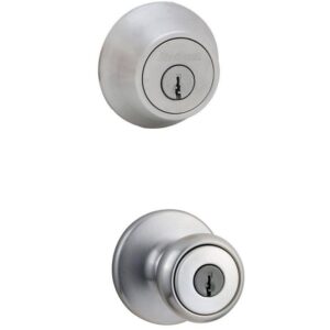 Kwikset Tylo Satin Chrome Door Knob & Single Cylinder Deadbolt Combo Pack
