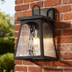 Modern 1-Light Rusty Bronze Outdoor Wall Lantern Sconce Water Wave Glass Shade