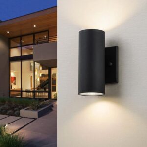 Alexa 7.1 in. 2-Light Black Cylinder Outdoor Wall Sconce, Up-Down Lighting