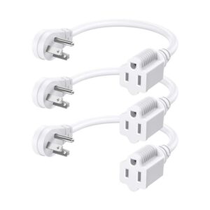 SJT 14/3 Extension Cord 1 ft, 3-Prong Outlets, SPT-3, 3 Pack, White