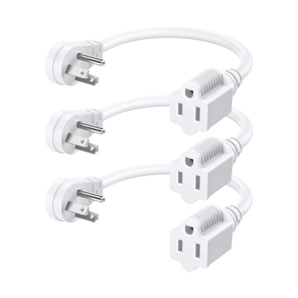 SJT 14/3 Extension Cord 1 ft, 3-Prong Outlets, SPT-3, 3 Pack, White