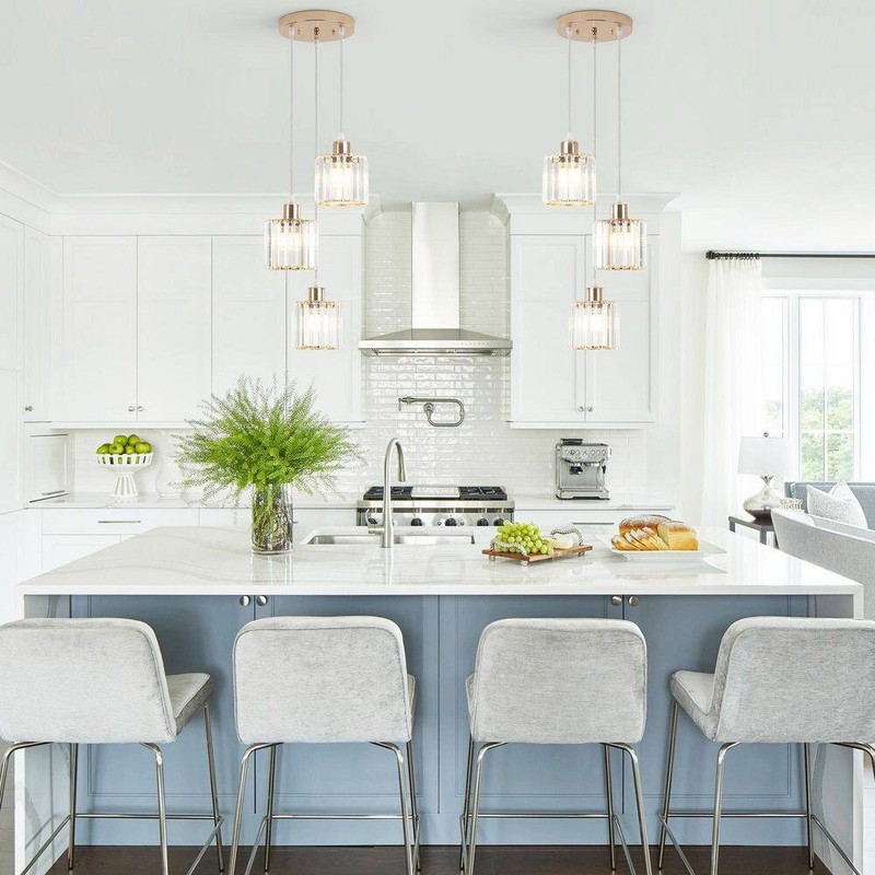 Ciel 3-Light Gold Crystal Pendant Light with Glass Shade for Kitchen Island - Image 4
