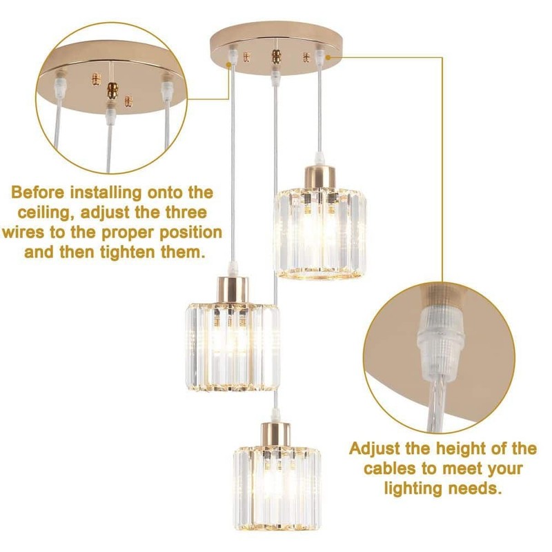 Ciel 3-Light Gold Crystal Pendant Light with Glass Shade for Kitchen Island - Image 8