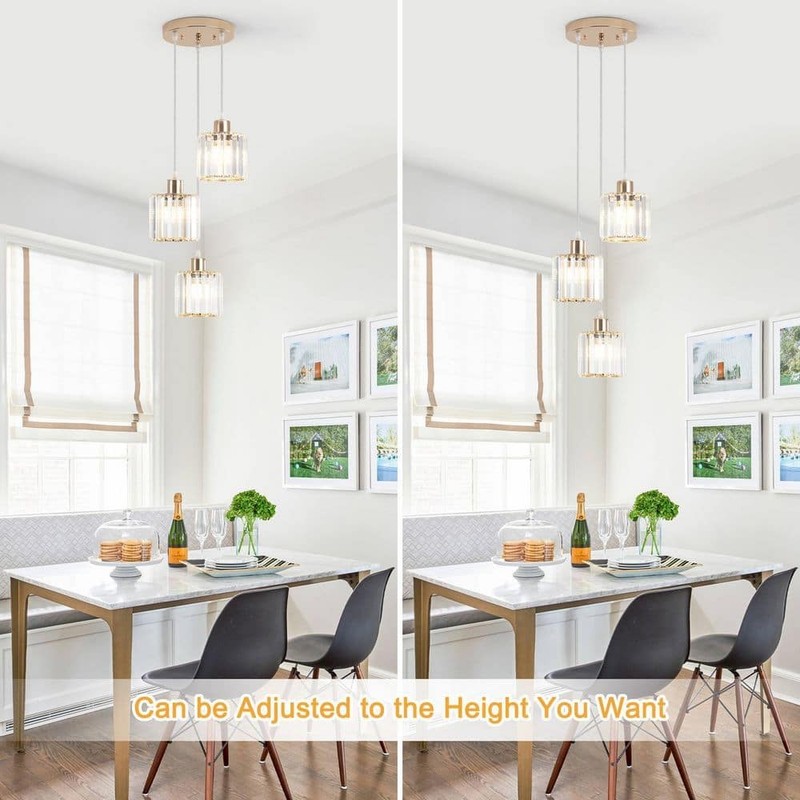 Ciel 3-Light Gold Crystal Pendant Light with Glass Shade for Kitchen Island - Image 9