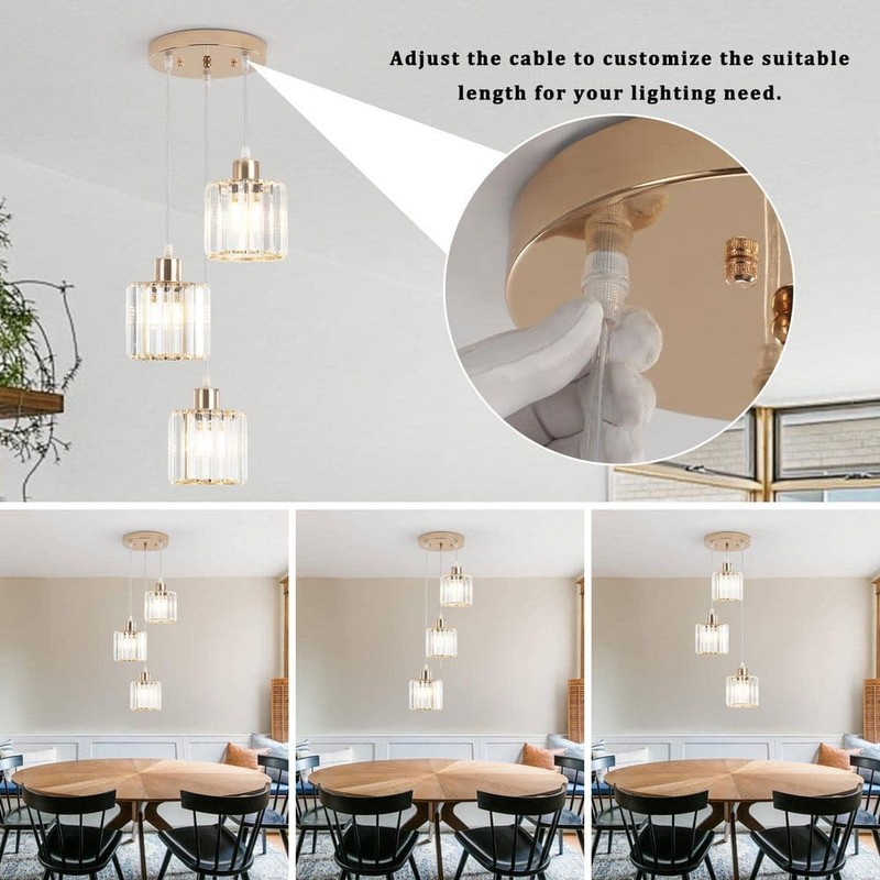 Ciel 3-Light Gold Crystal Pendant Light with Glass Shade for Kitchen Island - Image 11