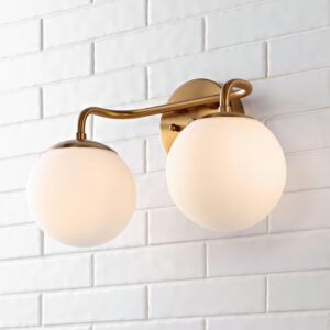 Louis Parisian Globe 15" 2-Light Brass Gold Metal LED Vanity Light Frosted Glass