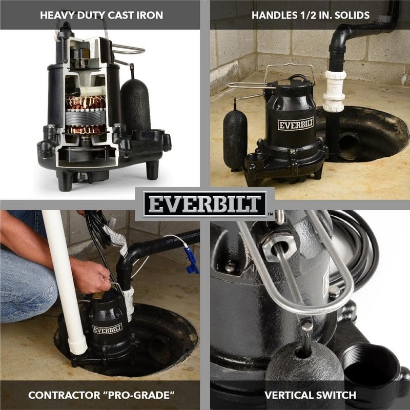 Everbilt 1/3 HP Cast Iron Submersible Sump Pump - Image 7