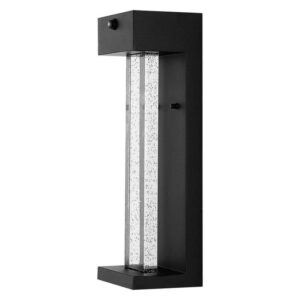 Miranda 5.13 in. Black Outdoor Lantern Sconce Iron/Seeded Glass Dusk-to-Dawn LED