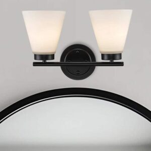 Fifer 14.5" 2-Light Black Bathroom Vanity Light Fixture Frosted Glass Shades