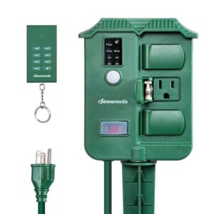 Outdoor Power Stake Timer Waterproof 100 ft Wireless Remote 6 Outlets 6 ft Cord