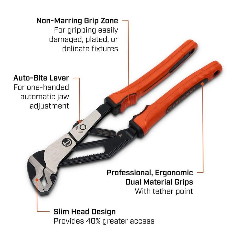Crescent 8 in. Z2 Auto-Bite V-Jaw Tongue & Groove Pliers with Dual Material Grip - Image 2