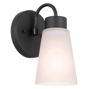 KICHLER Erma 1-Light Black Bathroom Indoor Wall Sconce Light Satin Etched Glass