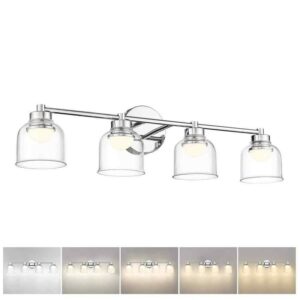 JAZAVA 28.4 in. 4-Light Chrome LED Vanity Light with Clear Glass Shade