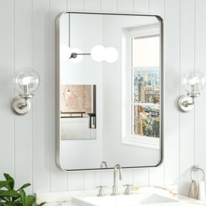 20" W x 30" H Modern Aluminum Framed Bathroom Mirror Brushed Nickel